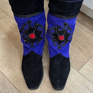 Stylish Black and Blue Suede Boots